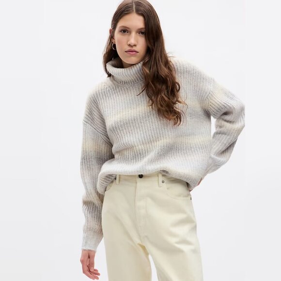 GAP Shaker-Stitch Turtleneck Sweater in Grey Spacedye - Picture 1 of 5
